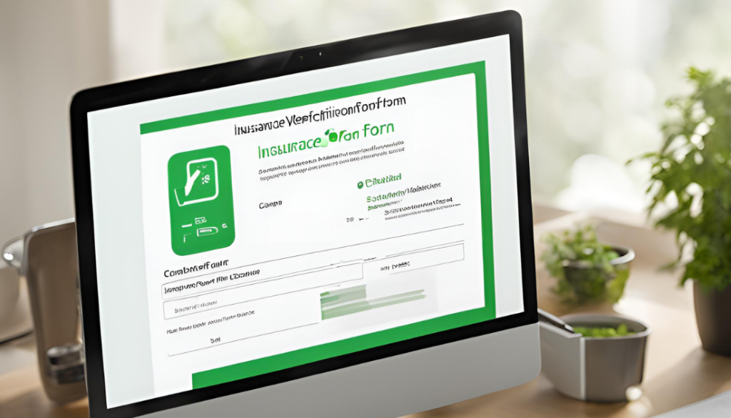 "Faster Insurance Verification and Authorization: Quick Real-Time Approval Process" "Healthcare administrative staff verifying patient insurance in real-time, with an approved authorization shown on the computer screen, ensuring fast service."