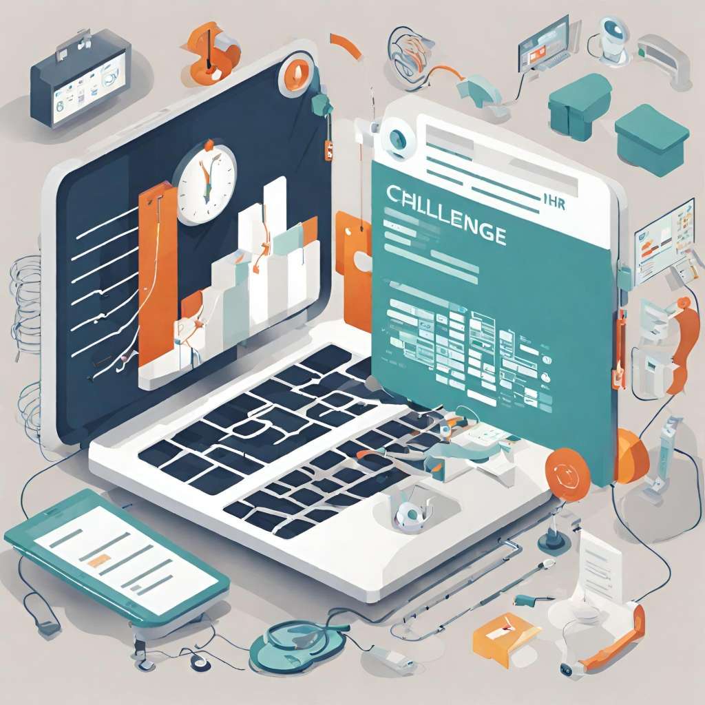 EHR System Integration Diagram - Streamlining Data Management Illustration showing the integration of Electronic Health Records (EHR) and billing systems for healthcare organizations