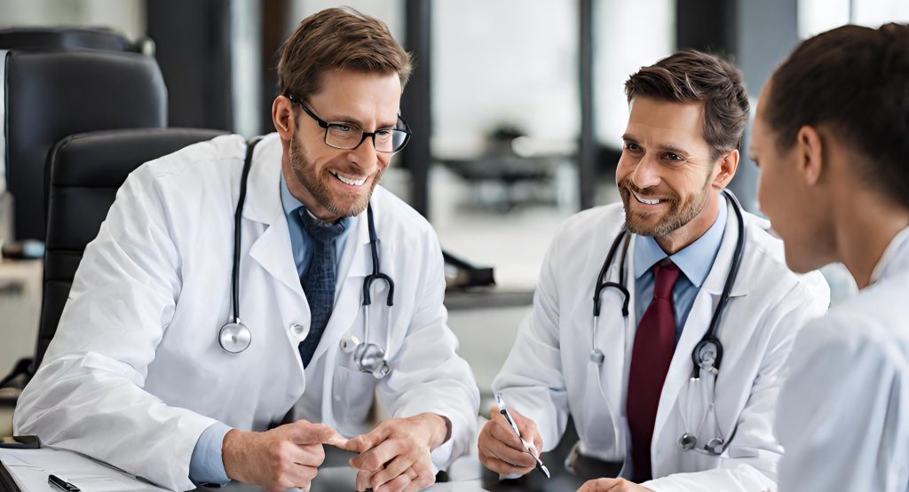 "Collaborative Solutions: Team Overcoming Challenges in Value-Based Billing." "Visual of a team collaborating and brainstorming to overcome challenges related to value-based medical billing."