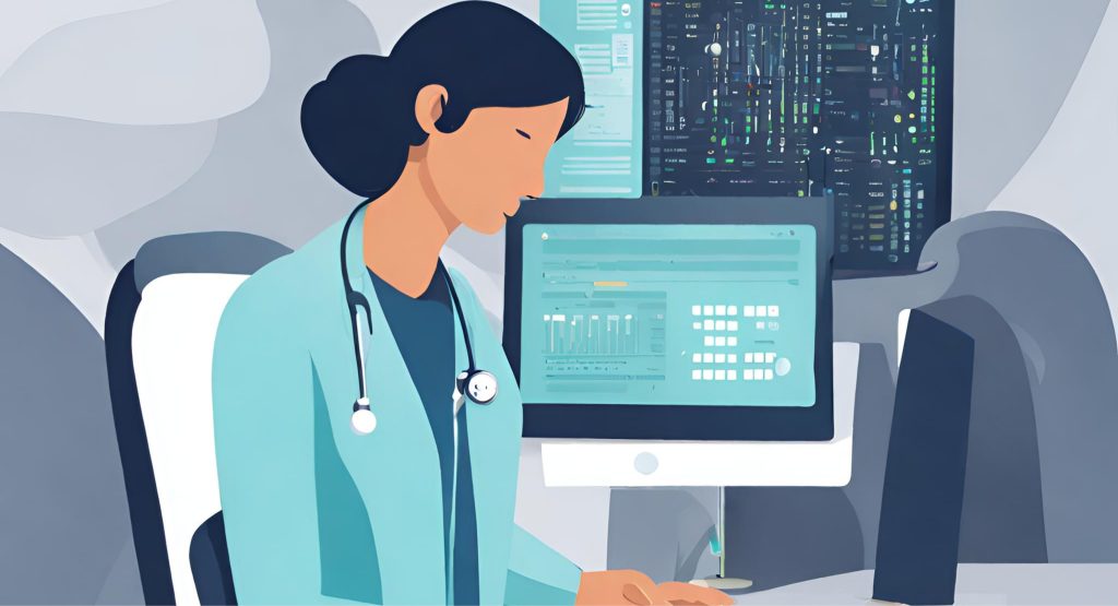 "Visual of Electronic Health Record (EHR) seamlessly integrating patient data without the need for manual medical coding."