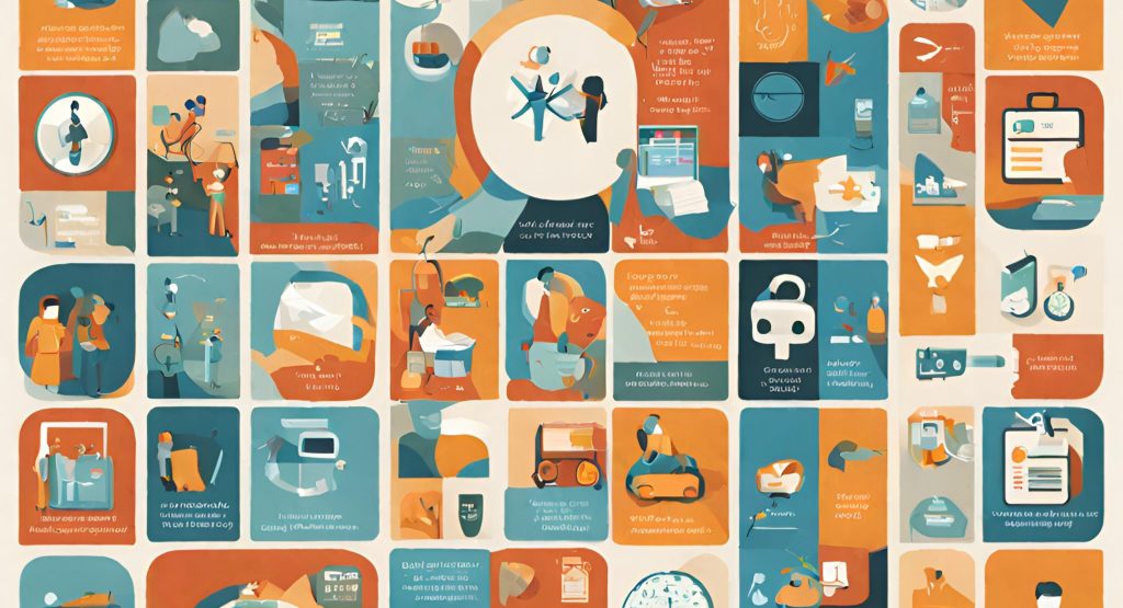 ("Collage of icons representing different types of supplemental health coverage, such as dental, vision, critical illness, and accident insurance.")