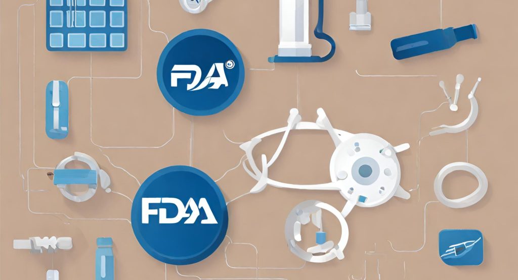 "FDA logo alongside diagnostic and therapeutic devices, emphasizing regulatory oversight for compliance."