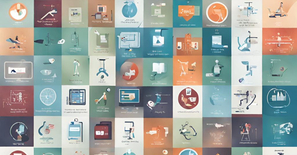 "Visual Representation of Medical Codes: CPT, ICD, and More" "Collage featuring various medical codes (CPT, ICD) represented through images and icons."