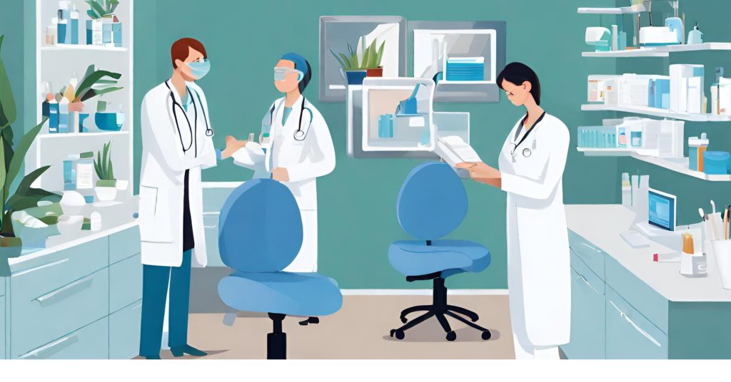 "Professional Environment: Dermatology Clinic Illustrating Expert Management of Medical Billing Services." "Image of a well-organized dermatology clinic with professionals at work, symbolizing the environment where medical billing services are expertly managed."