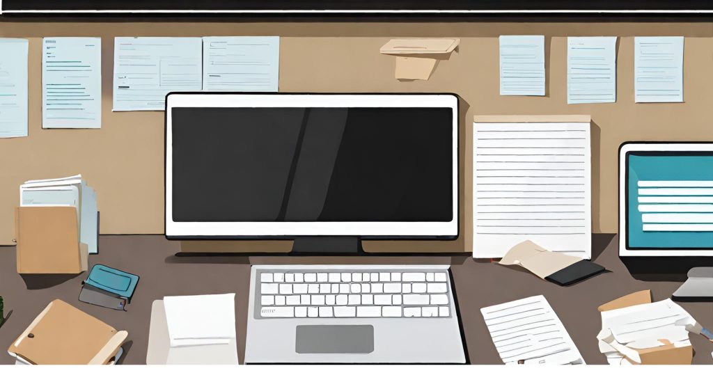 "Efficiency in Action: Well-Organized Workspace Illustrating Documentation Excellence." "Image of a well-organized workspace with neatly arranged documents, folders, and a computer, symbolizing order and efficiency in documentation."