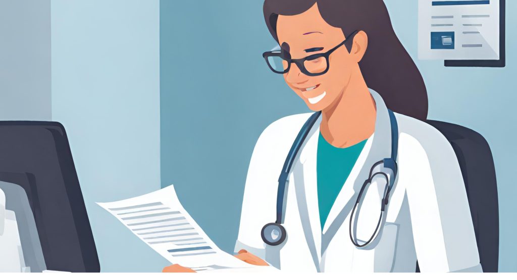 "Precision in Podiatry Billing: Reviewing Documents for Accuracy" "Podiatrist reviewing billing documents, emphasizing accuracy and thoroughness in medical billing."