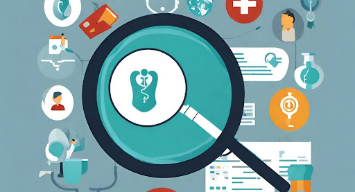 ("Demystifying Healthcare Revenue Recognition - Icons of Healthcare with Clarity Symbol") ("Healthcare icons combined with a magnifying glass, symbolizing clarity in revenue recognition.")