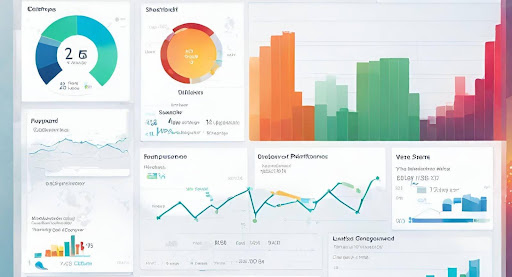 ("Data Analytics Dashboard: Visualizing Key Metrics for Billing Optimization.") ("Computer screen displaying a data analytics dashboard with charts, graphs, and key performance indicators.")