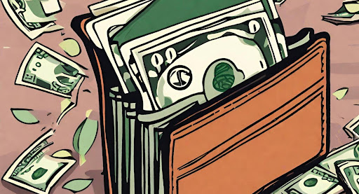 ("Open wallet with cash spilling out, symbolizing out-of-pocket expenses.")