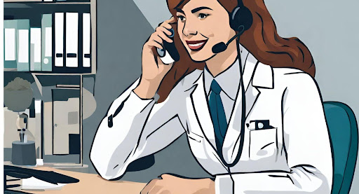 ("Healthcare professional on the phone addressing a patient's inquiry, providing responsive customer service.")