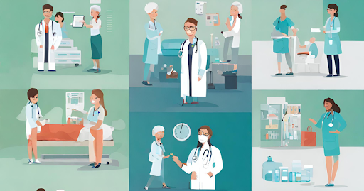(Images of doctors and healthcare providers with patients, illustrating the improved focus on patient care due to reduced administrative burden)
