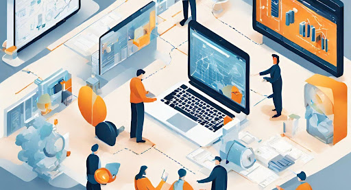 ("Seamless Operations: Illustration of Integrated Systems Boosting Efficiency.") ("Illustration of integrated systems working seamlessly together to streamline operations for increased efficiency.")