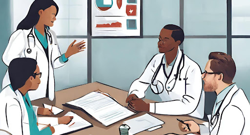("Diverse individuals taking charge of their health and engaging in discussions.") (Diverse individuals confidently discussing and taking control of their health.)