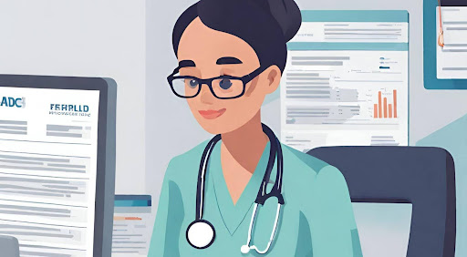 ("Precision in Billing: Ensuring Revenue Integrity Through Meticulous Review") ("A medical biller carefully reviewing and processing invoices, highlighting attention to detail for revenue integrity.")