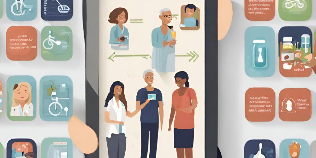 ("Interactive Health Apps: Accessible Health Information on Smartphones") "Image of a person using an interactive health app on a smartphone, promoting accessible health information."