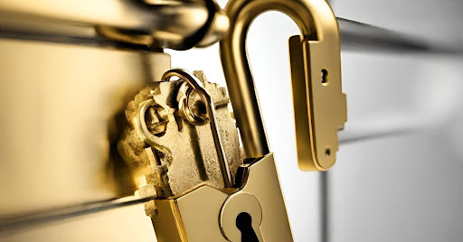 ("Unlocking Potential: Golden Key in Padlock") ("A golden key turning in a padlock, symbolizing the unlocking of potential in Accountable Care Organizations (ACOs).")