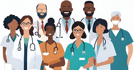 ("Team Collaboration in ACOs") ("Diverse healthcare professionals working together in a collaborative team, symbolizing the teamwork in ACOs.")