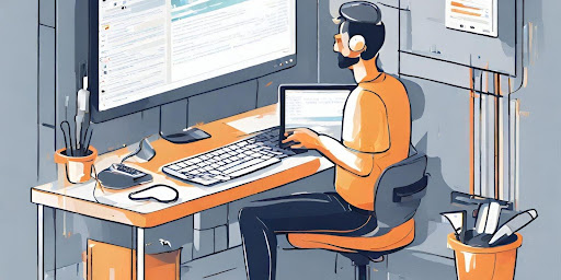 ("Confident Medical Coder in an Error-Free Coding Environment.") (Confident medical coder working on a computer in an error-free coding environment.")