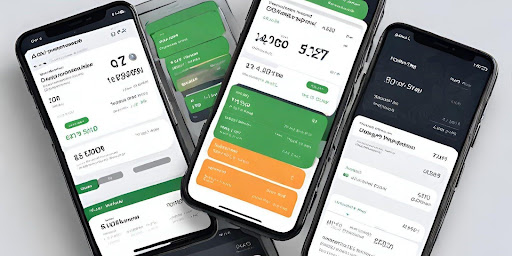 (<img decoding= ("Screenshot of a mobile billing app displaying account overview, payment options, and transaction history.")
