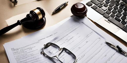 ("Neat stack of legal documents representing regulatory and legal considerations in credentialing.")