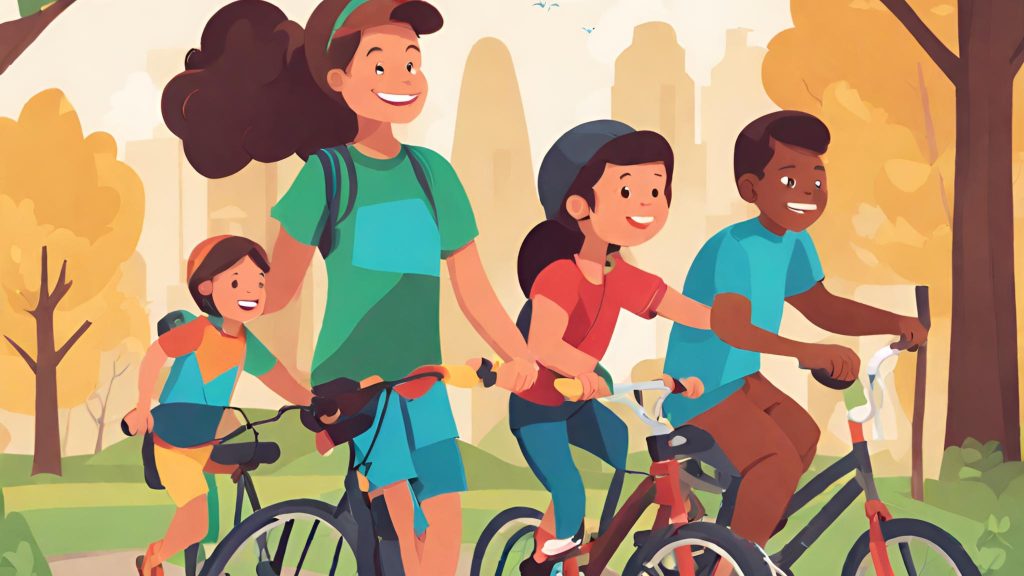 ("Joyful Family Embracing Active Lifestyle") ("Smiling family enjoying outdoor activities, emphasizing a healthy lifestyle.")