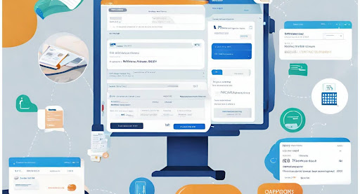 ("Collage of screenshots showcasing features of a patient payment portal: online bill payment, payment history, account management, and secure messaging.")