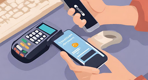 ("Person using smartphone to make healthcare payment online, illustrating convenience of digital payments.")