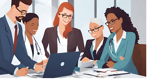 ("Medical Billing Team Collaboration") ("Medical billing professionals collaborating on tasks, demonstrating teamwork and efficiency.")