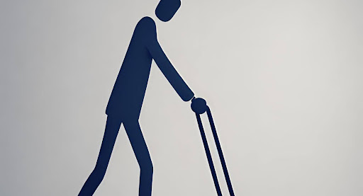 ("Dependency Risks in Medical Billing Outsourcing") ("Person leaning on crutch, representing dependency on outsourcing for billing.")