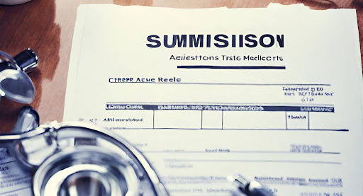 ("Flowchart depicting the step-by-step process of medical claim submission from patient encounter to reimbursement.")