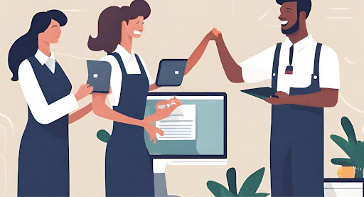 ("Cleaning team member vacuuming carpet".)