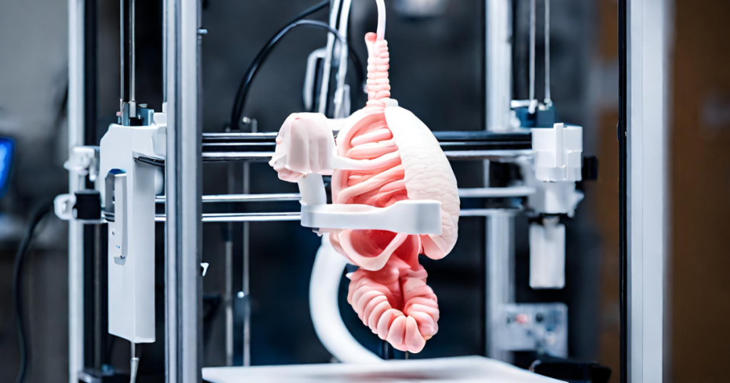 A 3D printer creating a model of a human organ, showcasing the role of 3D printing in medical advancements.