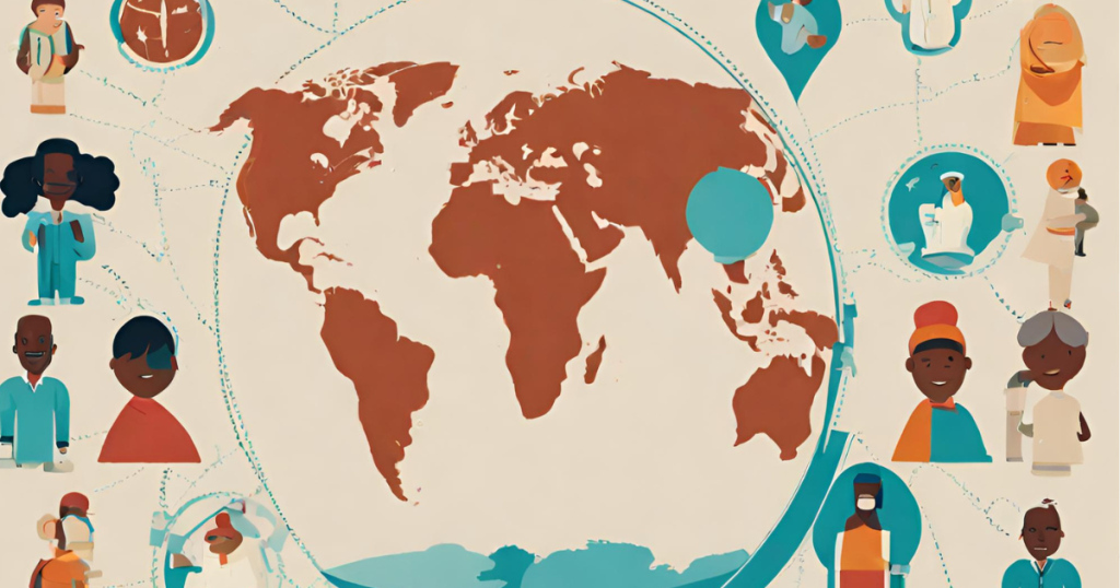 Global health equity: working together to address disparities worldwide Healthcare workers providing care in a low-income community, emphasizing the importance of global solidarity in addressing health disparities