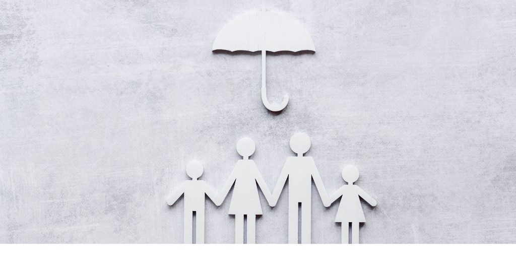 "Family Protection: Insurance Coverage" "Happy family sheltered under an umbrella, symbolizing insurance coverage and protection."