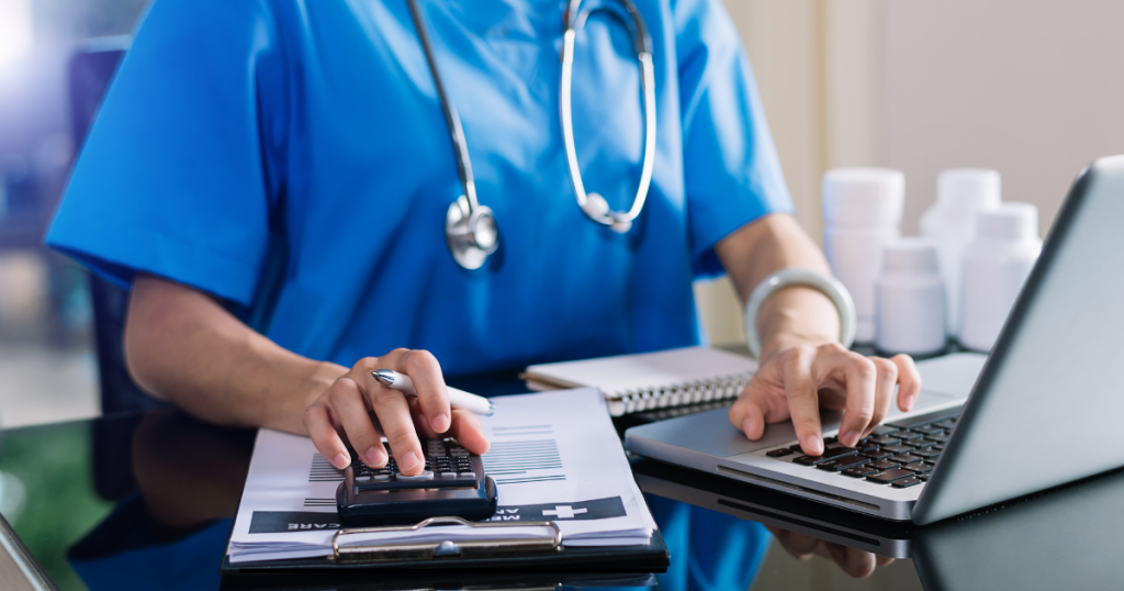  Comparison image of two medical bills, one from an in-network provider with clear costs, the other from an out-of-network provide