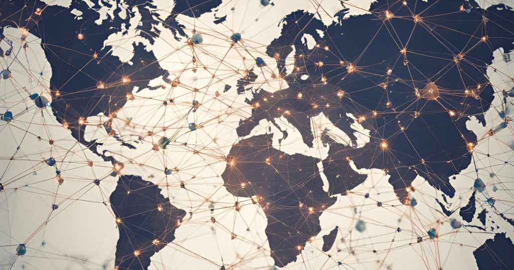 "Illustration of a global network with interconnected nodes, symbolizing enhanced communication worldwide."