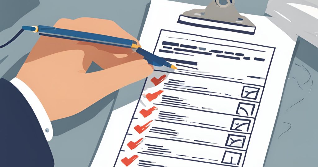 ("Checklist Being Marked Off for Compliance Checks") (An image of a checklist with several items listed, some of which are marked with checkmarks, indicating that they have been completed or verified.)