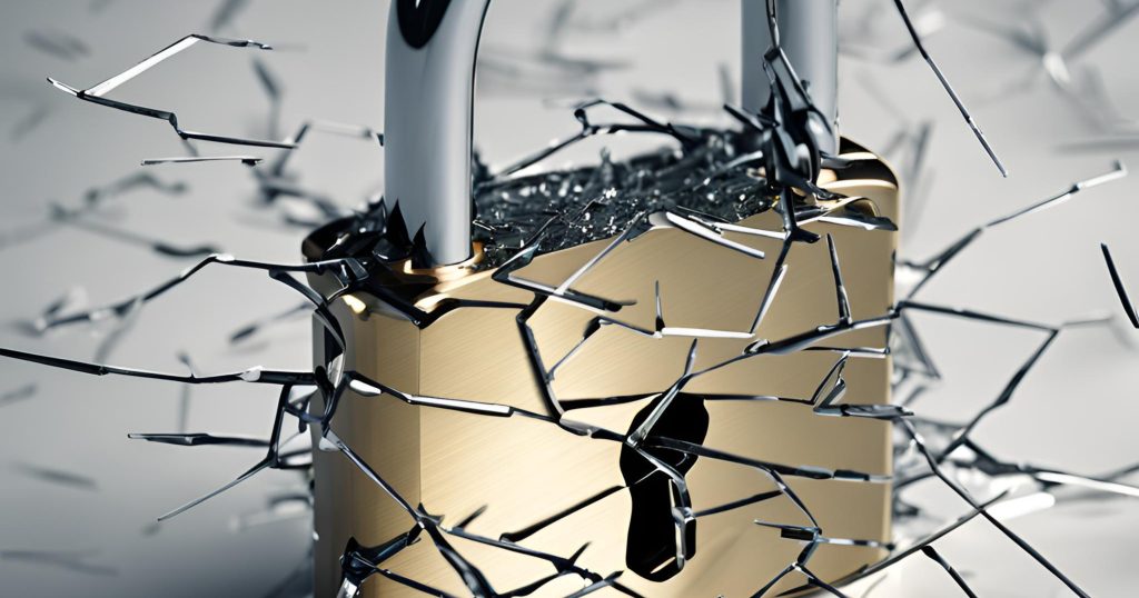 "Shattered padlock symbolizing breach in data security and loss of medical billing privacy."

