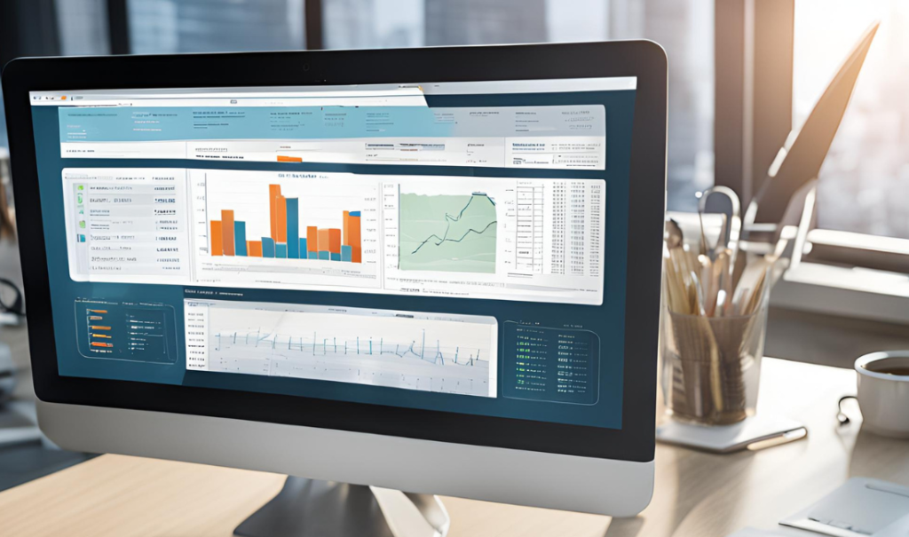 Technology aiding in medical billing and denial management A laptop displaying medical billing software with real-time claim analysis tools.