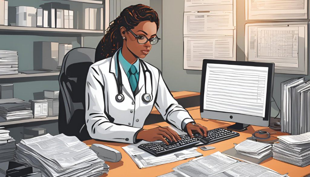 Medical billing and coding professional reviewing updates on a computer